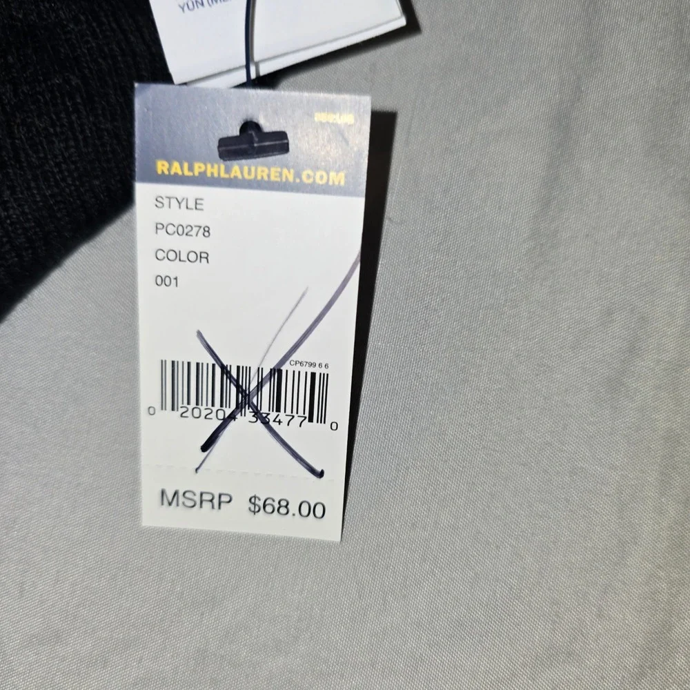 Polo Ralph Lauren Scarf OS Mens Black Merino Wool Embroidered Skier PC0278